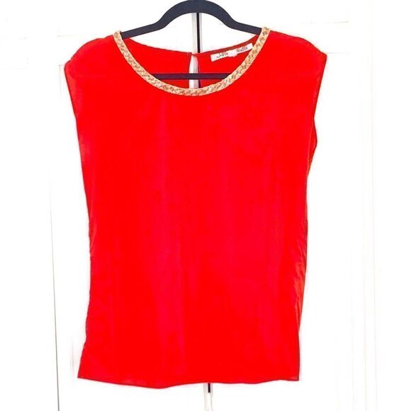 Francesca’s Annabella Red Beaded Neckline Top - Picture 1 of 10